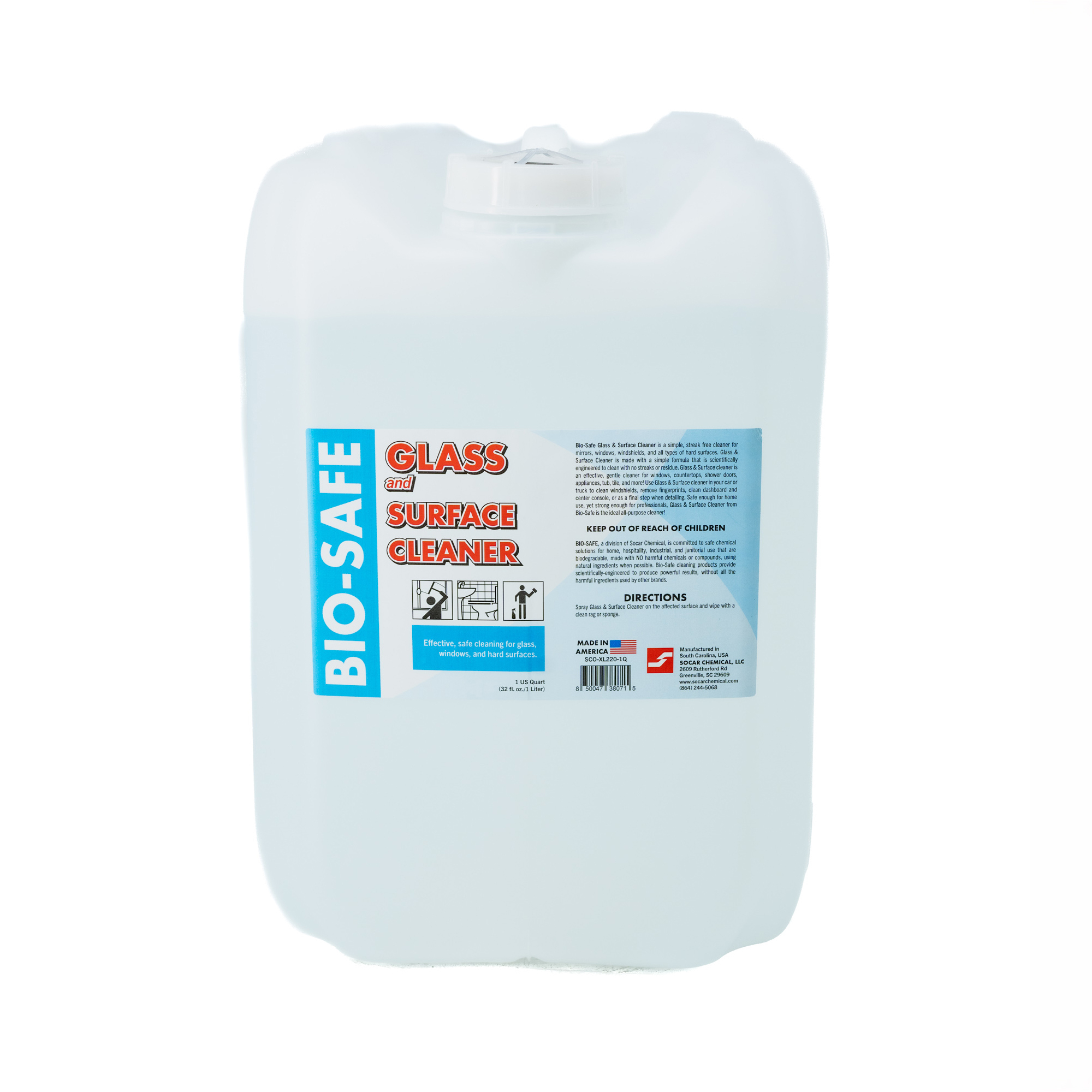 SOCAR Bio-Safe Glass Surface Cleaner - Streak-Free, 5 Gal., Model# SCO-XL220-5